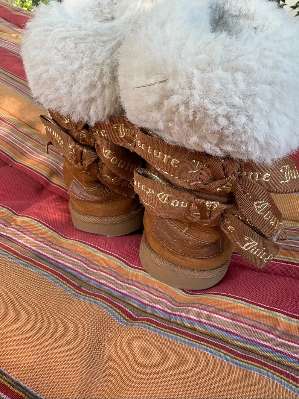 Juicy Couture Chestnut Suede Winter Boots with Cream Faux Fur Cuff